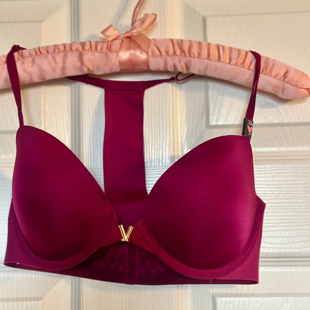 NWT Victoria’s Secret Rich Magenta V-Back Bra – Longline Front, Size 32D